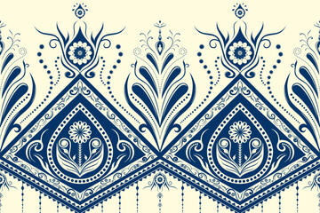 Ethnic oriental ikat pattern traditional Design for background,carpet,wallpaper,clothing,wrapping,batic,fabric,vector. Decorative strip for textiles. - obrazy, fototapety, plakaty