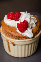 chocolate souffle home made at the kitchen table