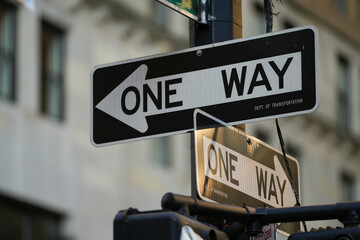 New York City, New York USA - one way. traffic sign. photo during the day.