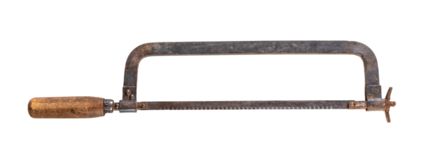 hacksaw for metal cutting isolated, old rusty handle tool