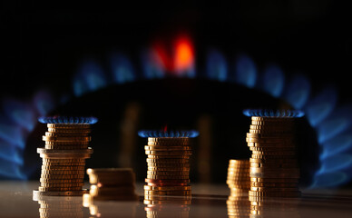 Concept image for the rising gas and energy prices around the world. European currency forming...