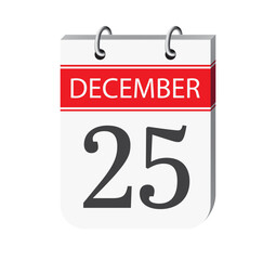 25 december calendar page. 3d one day calendar date appointment, event reminder illustration. 
