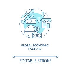 Major economic factors turquoise concept icon. Agro inflation. Financial crisis abstract idea thin line illustration. Isolated outline drawing. Editable stroke. Arial, Myriad Pro-Bold fonts used