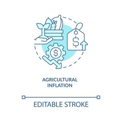 Agricultural inflation turquoise concept icon. Food prices growth. Financial issues abstract idea thin line illustration. Isolated outline drawing. Editable stroke. Arial, Myriad Pro-Bold fonts used