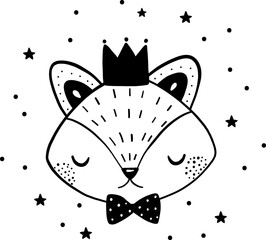 Christmas Scandinavian cute fox vector illustration for design, print, pattern, isolated on white background