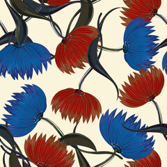 Obraz premium Seamless background. Beautiful flowers. Stylization: watercolor.