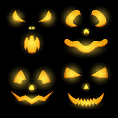 Halloween Pumpkin Face set, Vector illustration