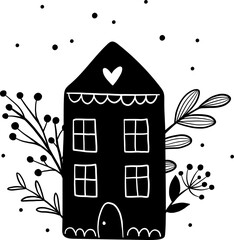 Christmas Scandinavian cute house vector illustration for design, print, pattern, isolated on white background