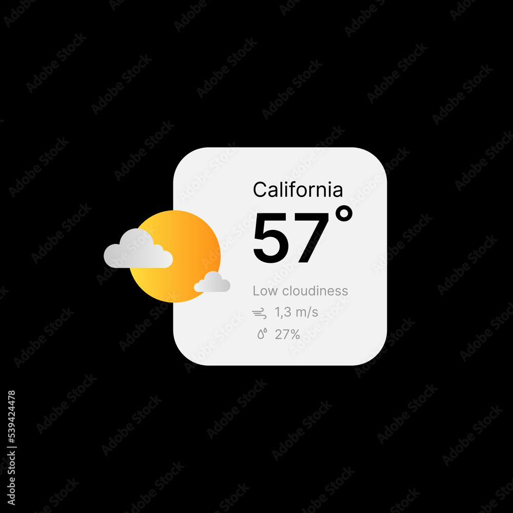 Poster cloudy weather widget ui concept on black background. social media illustration. editable isolated w