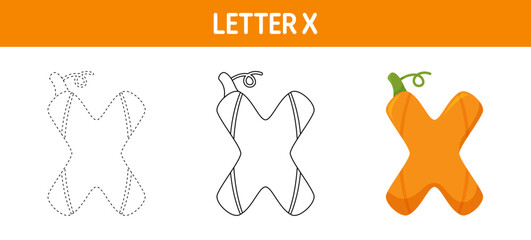 Letter X Pumpkin tracing and coloring worksheet for kids