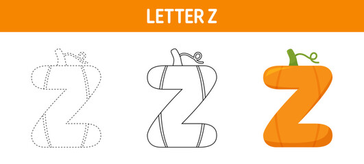 Letter Z Pumpkin tracing and coloring worksheet for kids