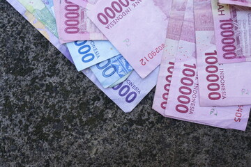 colorful Indonesian money neatly lined up various fractions