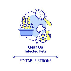 Clean up infected pets concept icon. Decontaminate after radiation emergency abstract idea thin line illustration. Isolated outline drawing. Editable stroke. Arial, Myriad Pro-Bold fonts used