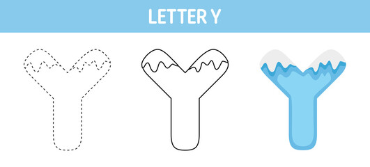 Letter Y Snow tracing and coloring worksheet for kids