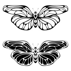 Set of stylized butterflies. Art nouveau style silhouettes