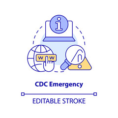 CDC emergency concept icon. Response officials information. Way to stay tuned abstract idea thin line illustration. Isolated outline drawing. Editable stroke. Arial, Myriad Pro-Bold fonts used