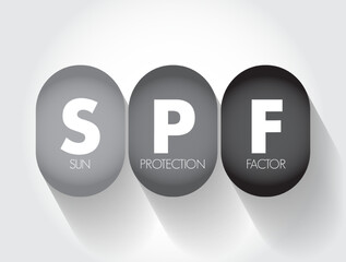 SPF - Sun Protection Factor is a measure of how much UV radiation is required to produce sunburn on protected skin, acronym text concept for presentations and reports