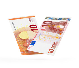 Banknotes in denominations of 10 euros isolated on a white background. 3D illustration