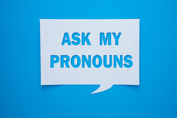 Neo pronouns concept, ask my pronouns text design with letter cutouts - obrazy, fototapety, plakaty