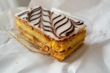 Napoleon cake on a white background