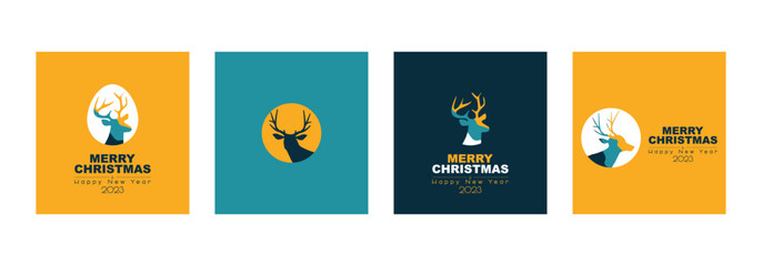 Merry Christmas and Happy New Year 2023 card set. Modern minimal design.