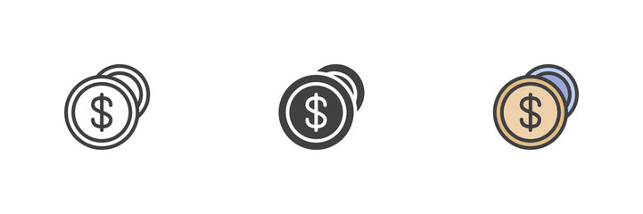 Obraz premium Dollar coin different style icon set