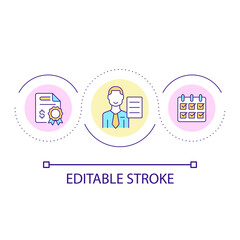 Employee of month loop concept icon. Qualified professional. Financial consultant. Sales assistant abstract idea thin line illustration. Isolated outline drawing. Editable stroke. Arial font used