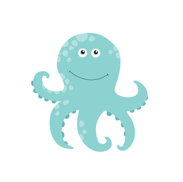 Cute vector octopus. Sea animal. Blue cartoon octopus. cartoon character	