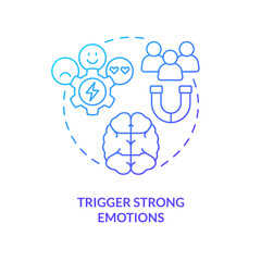 Trigger strong emotions concept blue gradient icon. Consumers engagement. Psychological marketing tactics abstract idea thin line illustration. Isolated outline drawing. Myriad Pro-Bold font used