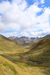 Sertig valley hiking trail leading from Bergün to Ravais lakes in Swiss Alps, Switzerland