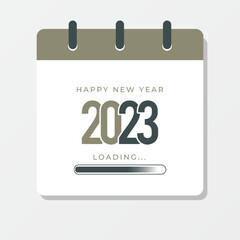 Happy new year 2023 loading with calender illustration on isolated background