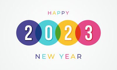 Happy new year 2023 with multi color circle illustration on isolated background