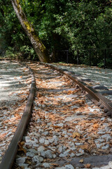 Fototapeta premium Old, metal rails at the station close-up