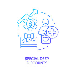 Special deep discounts concept blue gradient icon. Flash sale. Loyalty program. Exclusive member advantages abstract idea thin line illustration. Isolated outline drawing. Myriad Pro-Bold font used