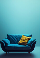 イメージ素材: おしゃれでモダンな青色の家具のインテリアのイメージ generative ai	