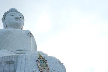 Touristic Big Buddha statue with wide angle photo in the Phuket, Thailand
