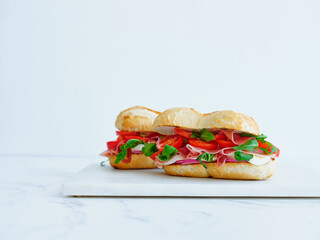 Delicious sandwich with cheese and ham