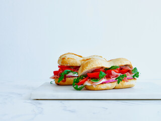 Delicious sandwich with cheese and ham