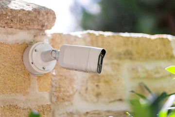 Futuristic security cameras scanning the street in 4K