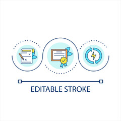 Energy certificate loop concept icon. Required document. Service registration. Green power permission abstract idea thin line illustration. Isolated outline drawing. Editable stroke. Arial font used
