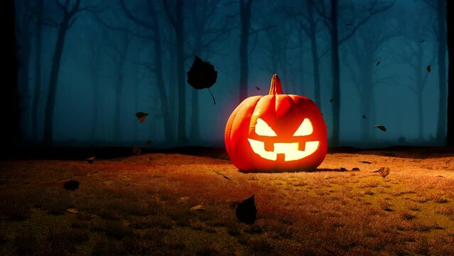 Halloween pumpkin with scary Forest