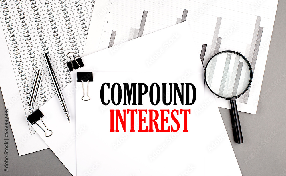 Poster compound interest text on paper on chart background