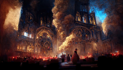 AI generated or 3D illustrated image of the Notre Dame cathedral at Paris in the 1700s - obrazy, fototapety, plakaty