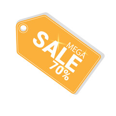 Yellow Inscription mega sale 70%. Inscription for business. Discount offer.