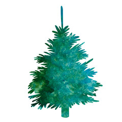 Obraz premium green christmas tree watercolor silhouette design isolated