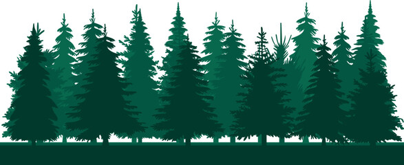 forest, fir trees green silhouette design isolated vector - obrazy, fototapety, plakaty