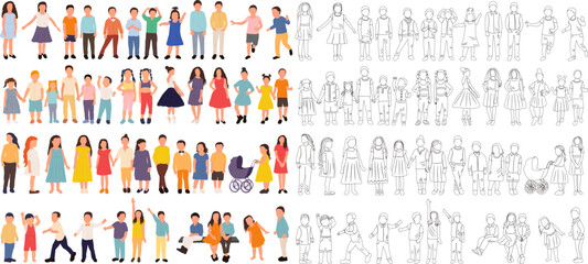 set of children, boys and girls isolated vector