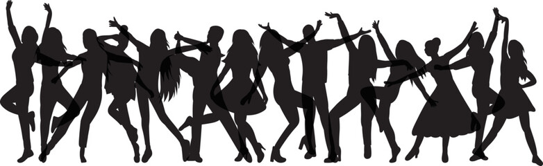 crowd of people who rejoice silhouette design isolated vector