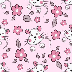 cute mice or mouse on pink seamless pattern