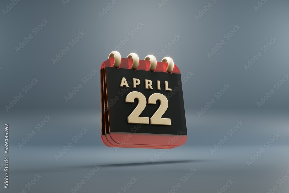 Aufkleber standing black and red month lined desk calendar with date april 22. modern design with golden eleme